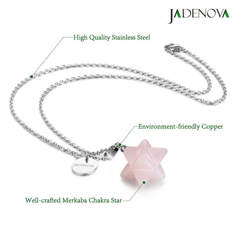 Jadenova Natural Rose Quartz Necklace Merkaba Crystal Pendent Necklace