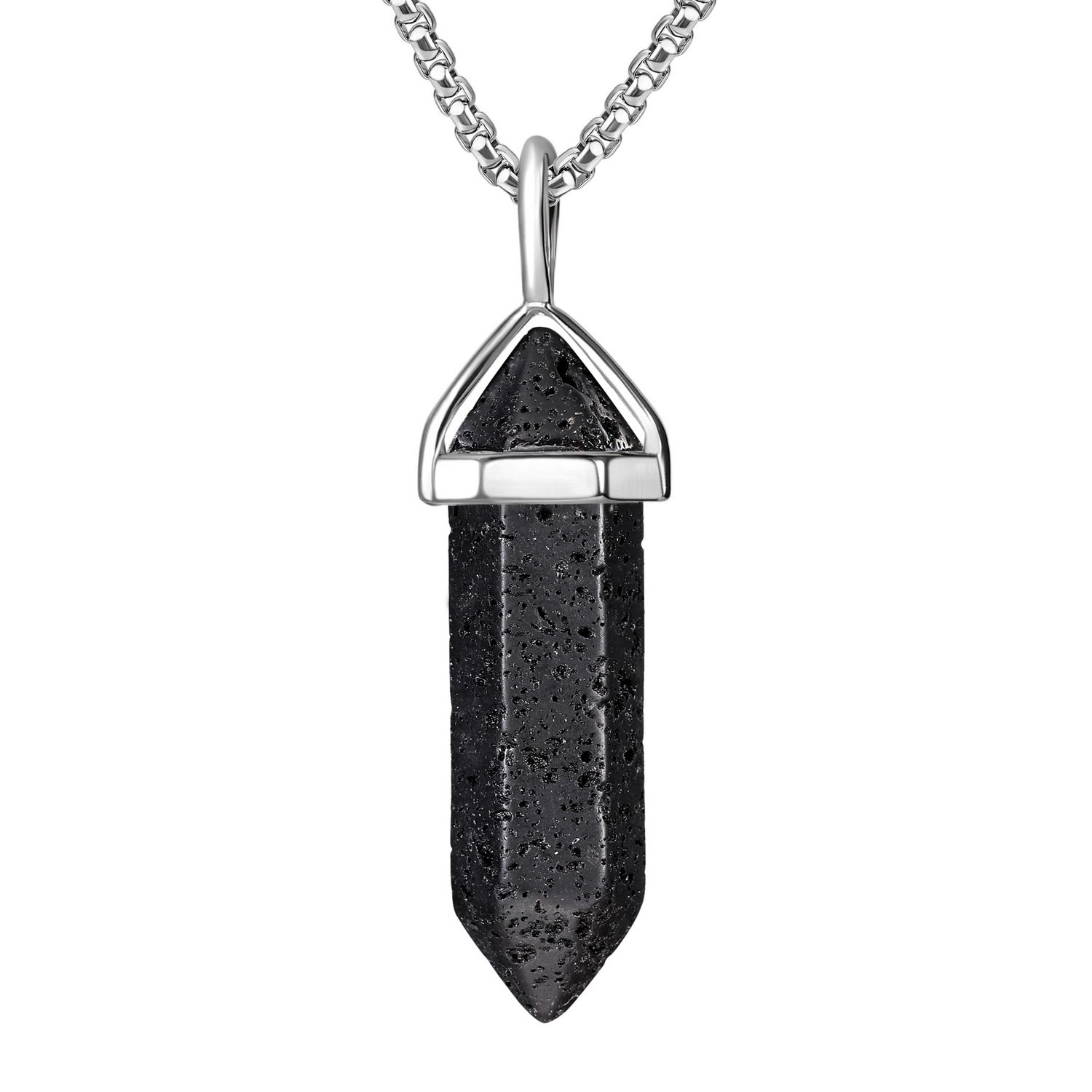 BEADNOVA Black Lava Necklace for Men Gemstone Crystal Necklace for ...
