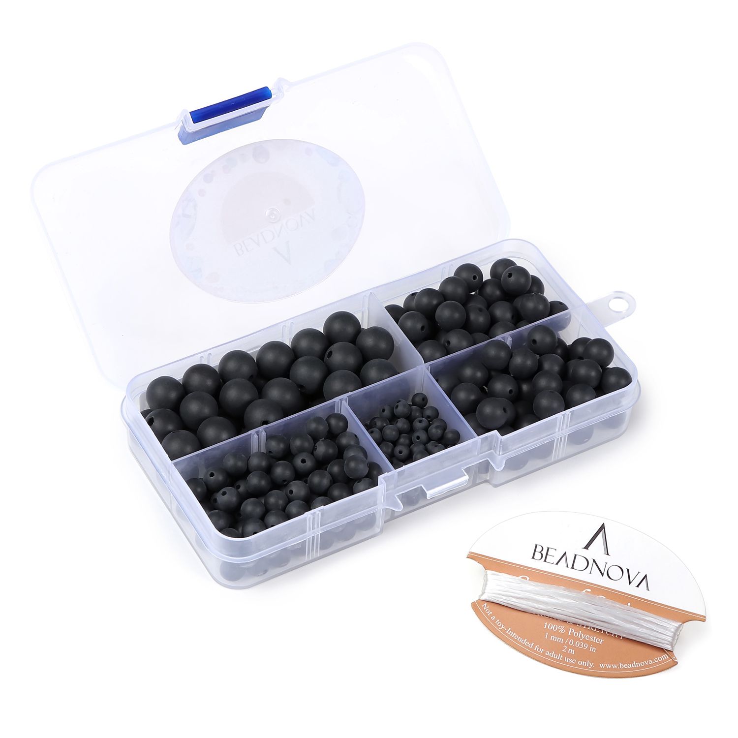 BEADNOVA 8mm Natural Black Lava Beads Stone Gemstone Round Loose Energy Healing Beads with Free Crystal Stretch Cord for Jewelry Making (40-42pcs)