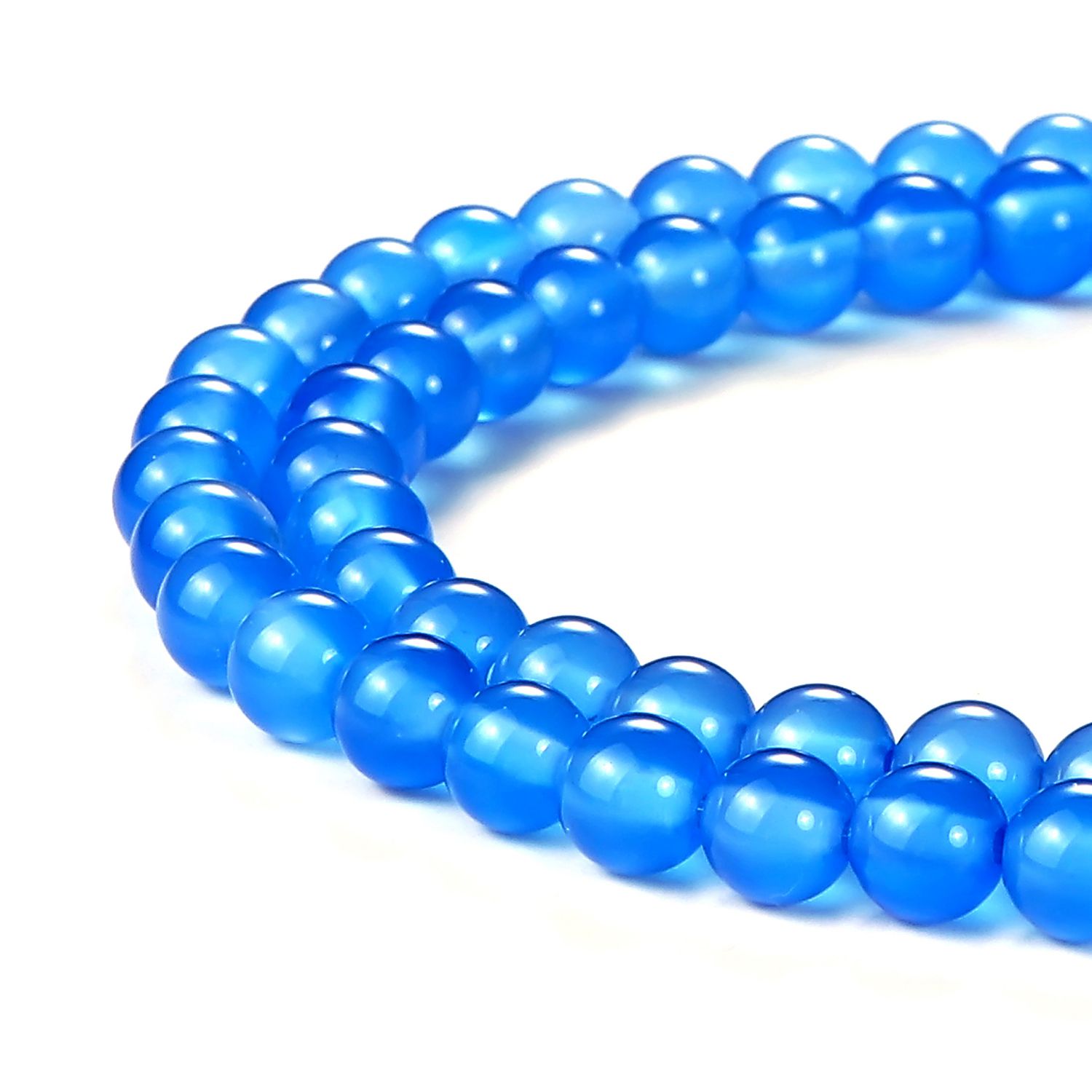 BEADNOVA Blue Agate Beads Natural Crystal Beads Stone Gemstone Round ...