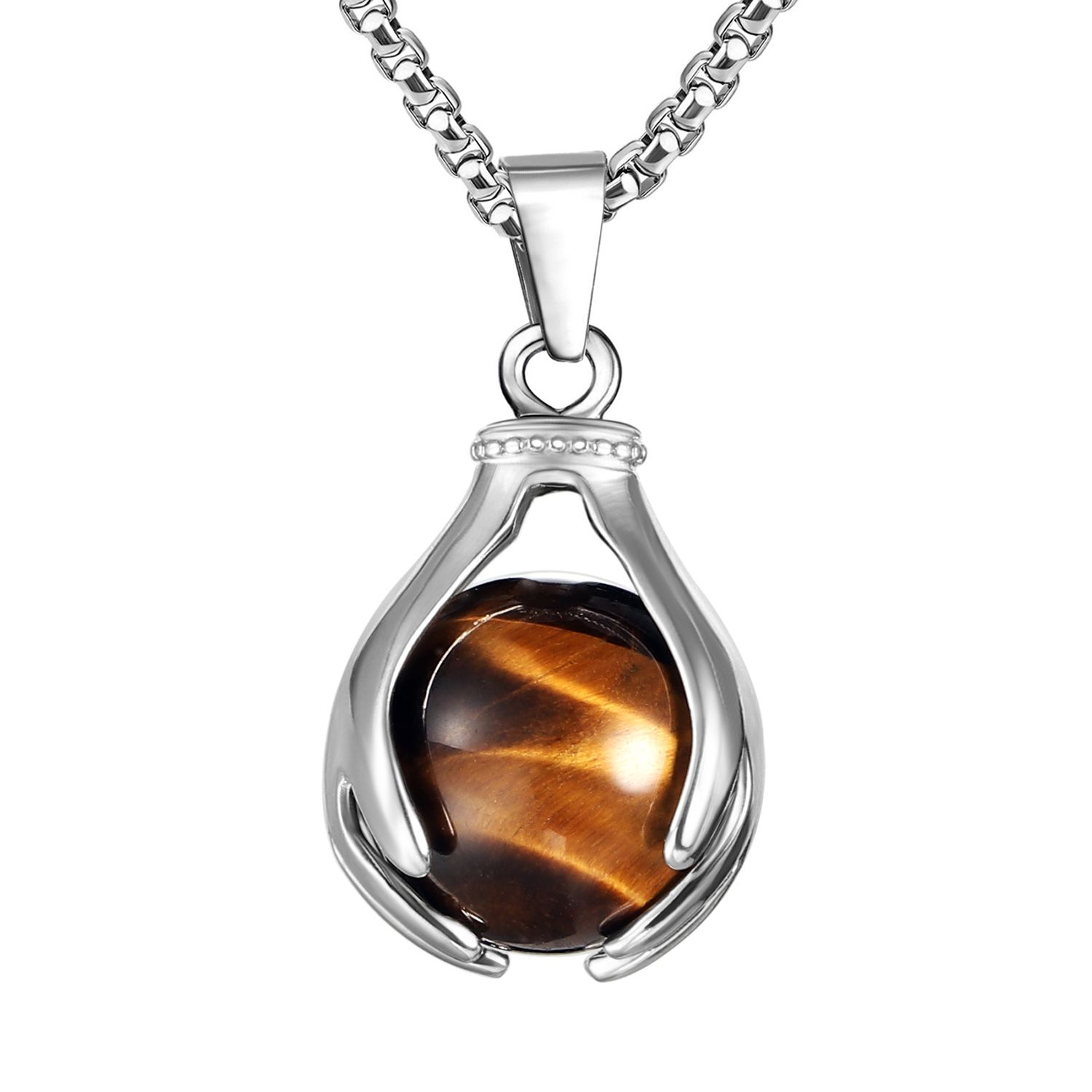 Beadnova Healing Natural Brown Tiger Eye Gemstone Necklace Crystal Ball Pendant Necklace With
