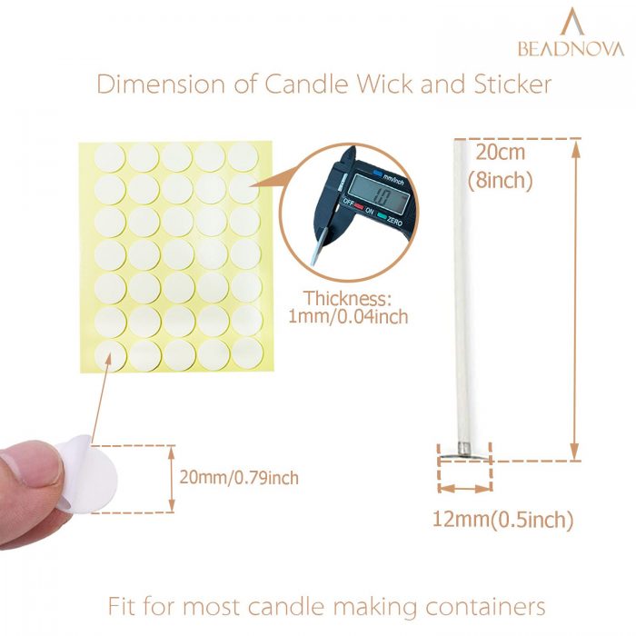 BEADNOVA Cotton Candle Strings with Wick Stickers for DIY Candle Supplies ( Large, 8 Inch, 100pcs)