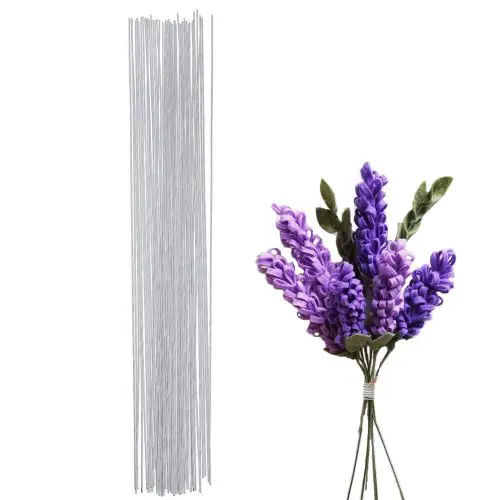 BEADNOVA Flower Stem Wire 50pcs 18gauge Artificial Flower Stems Wire Floral Stem Wire for Flower Arrangement Florist DIY Bouquet (White, 50 Pcs)