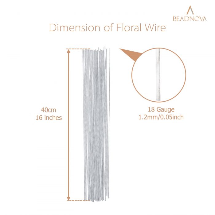 BEADNOVA Flower Stem Wire 200pcs 18gauge Artificial Flower Stems Wire Floral Stem Wire for Flower Arrangement Florist DIY Bouquet (White, 200 Pcs)