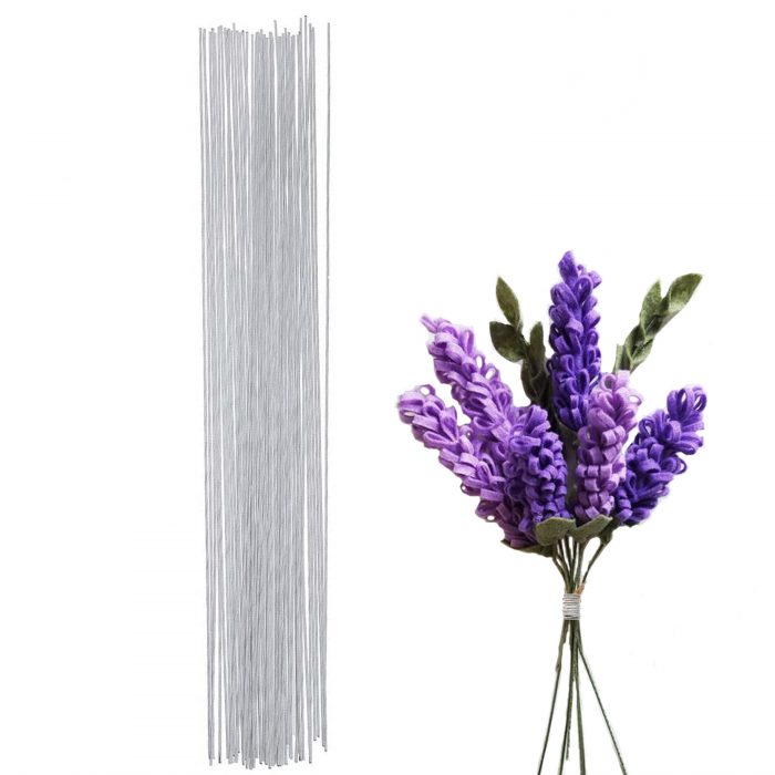 BEADNOVA Flower Stem Wire 50pcs 22gauge Artificial Flower Stems Wire Floral Stem Wire for Flower Arrangement Florist DIY Bouquet (White, 50 Pcs)