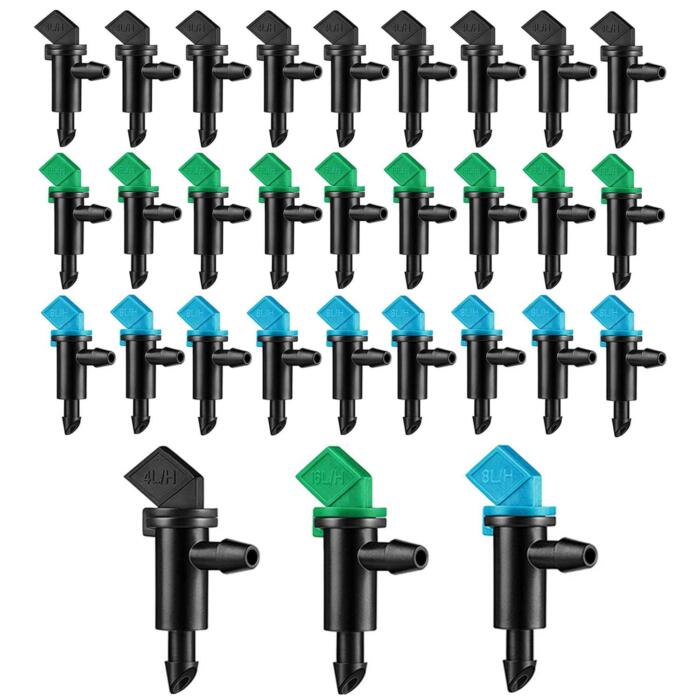 BEADNOVA Flag Drip Irrigation Mix 60 Pcs Flag Drip Line Emitter Adjustable Dripper Sprinklers for Drip Line Irrigation Tube Gardening Trees Palnts (1 GPH, 2 GPH, 4 GPH)