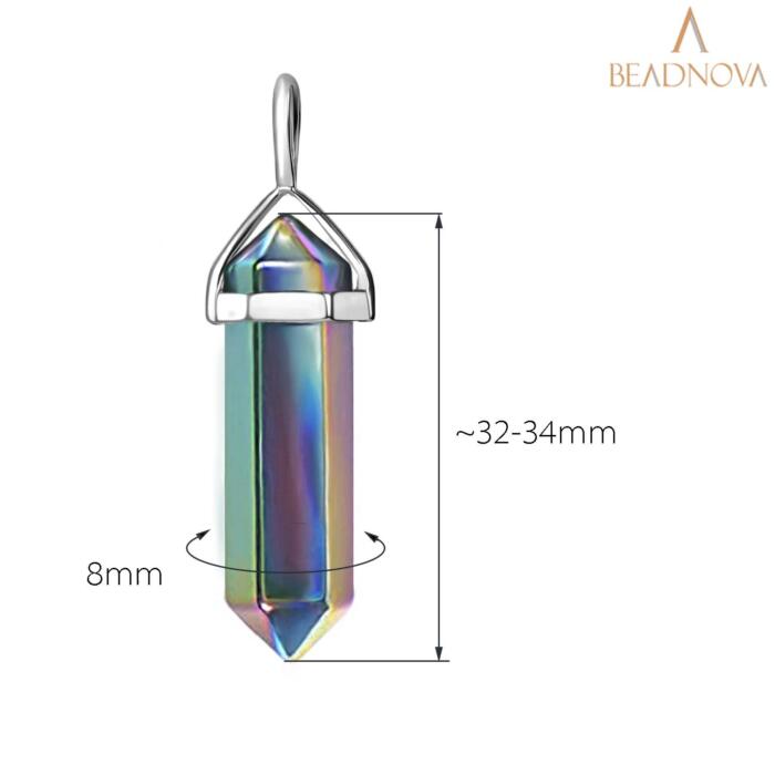 BEADNOVA Rainbow Hematite Necklace Gemstone Crystal Necklace for Women Healing Stone Pendant Jewelry for Men Pendulum Divination Hexagonal Pendant (18 Inches Stainless Steel Chain)