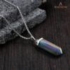 BEADNOVA Rainbow Hematite Necklace Gemstone Crystal Necklace for Women Healing Stone Pendant Jewelry for Men Pendulum Divination Hexagonal Pendant (18 Inches Stainless Steel Chain)