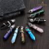 BEADNOVA Healing Crystal Necklace for Women Men Obsidian Snake Tail Wrap Pendant Energy Healing Gemstones Jewelry Pendulum Crystal Divination (Hexagonal, 18 Inches Stainless Steel Chain)