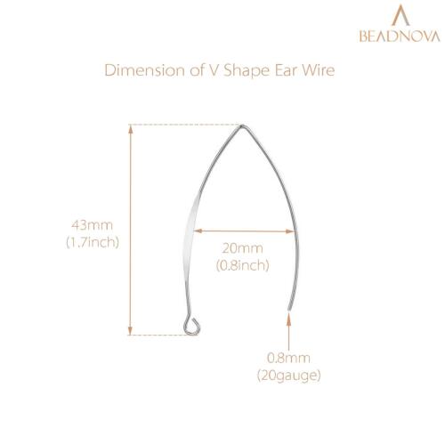 BEADNOVA V Shape Ear Wire Long Earring Wire Earring Hook for Dangle Earring Making Jewelry Making Earring DIY (Silver 43mm, 10pcs)