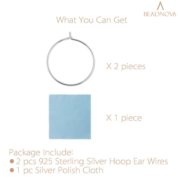 BEADNOVA 925 Sterling Silver Hoop Ear Wires Hoop Earrings Wires Earring Hoops for Jewelry Making Earrings Making DIY (2pcs, 30mm)