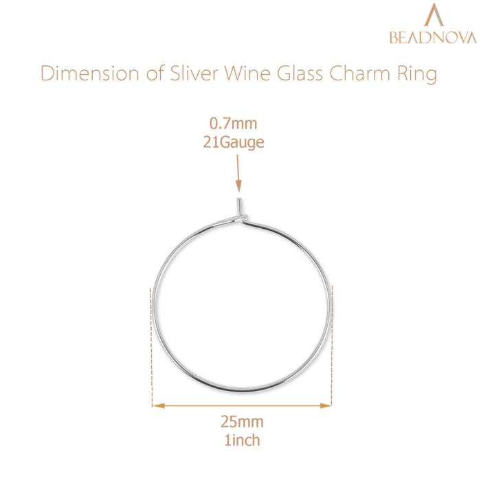 BEADNOVA Wine Glass Charm Rings 120pcs Silver Plated 25mm Beading Charm Rings Wine Glass Marker for Birthday Party Wedding Festival Favor